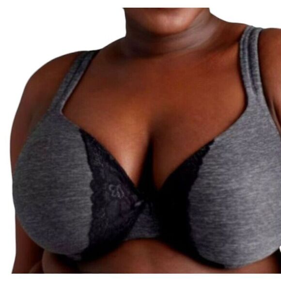 Cacique Lightly Lined Full Coverage Bra Underwire Heathered Black Lace Size 38F - Picture 1 of 10